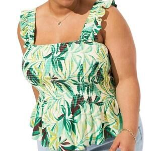 Torrid Peplum Washable Crinkle Gauze Tank Top Painted Tropical Women's Sz 4X NWT